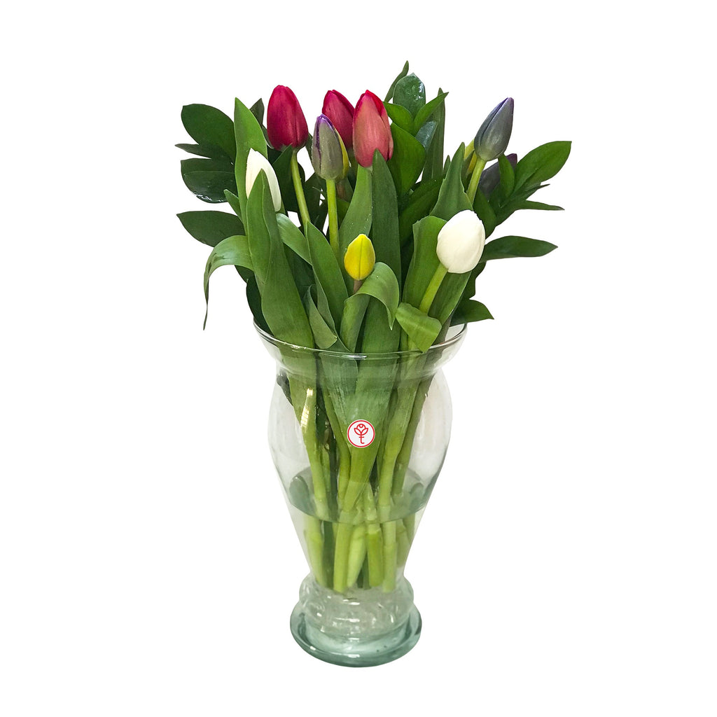 Arreglo 12 tulipanes y follaje