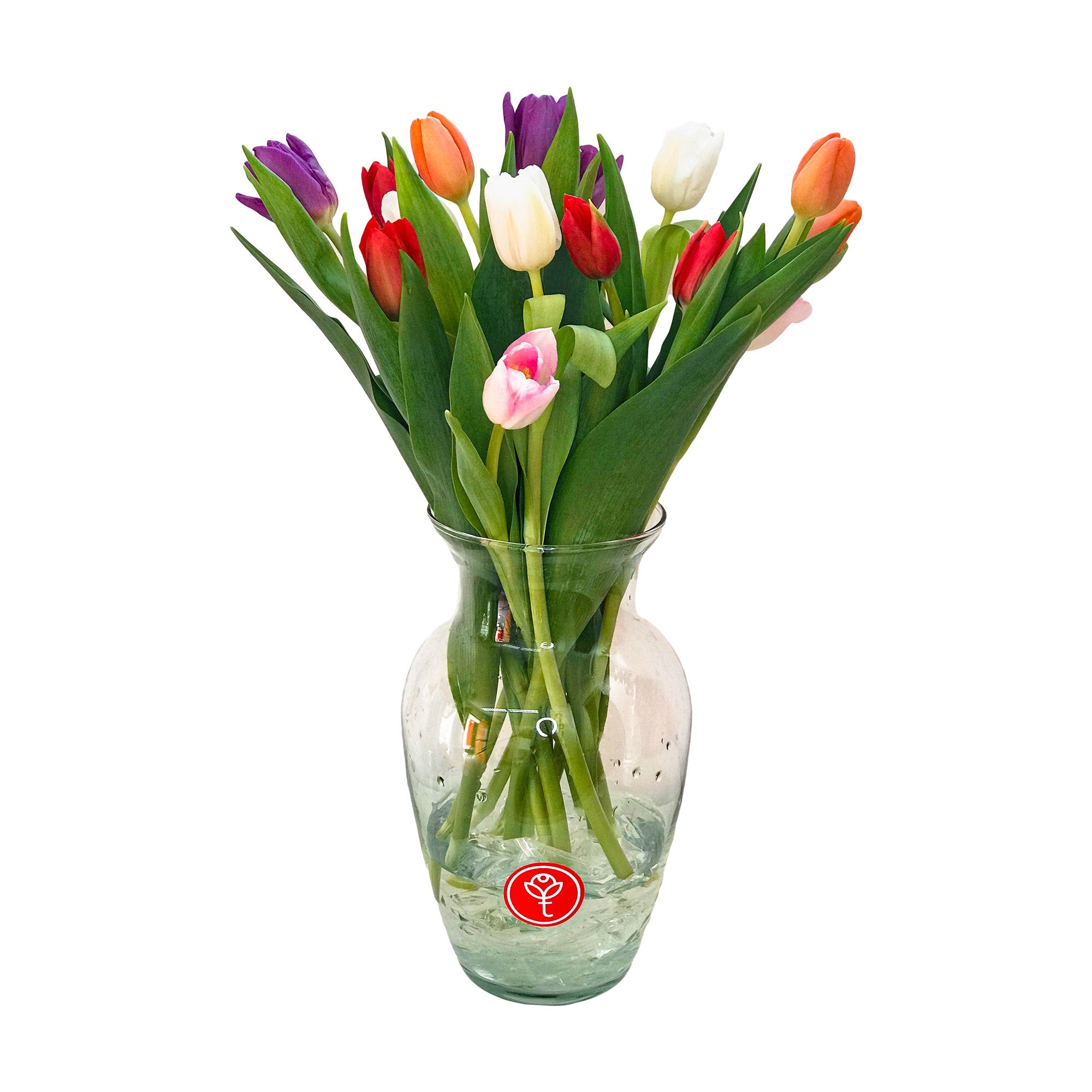 Arreglo 15 tulipanes florero samaritano