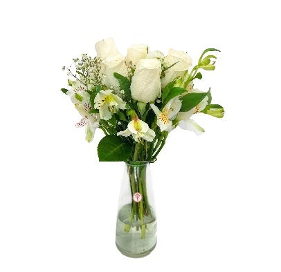 Arreglo 5 rosas y astromelias
