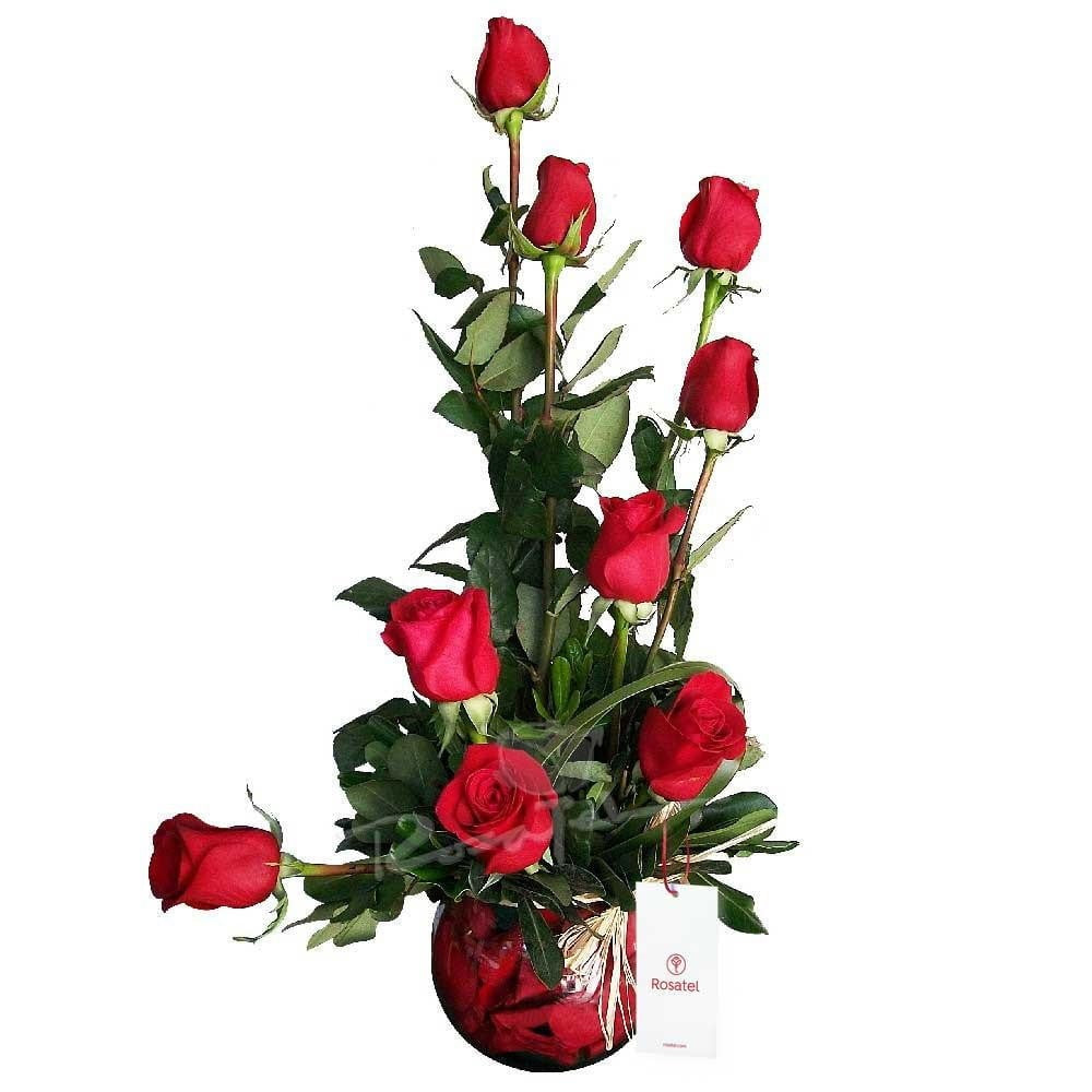 Arreglo 9 rosas y pétalos