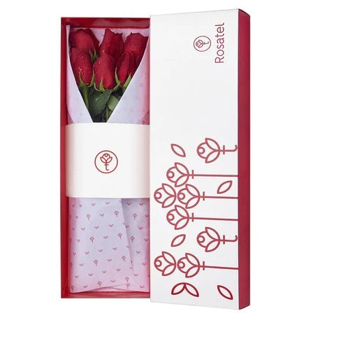 Caja blanca con 6 rosas rojas