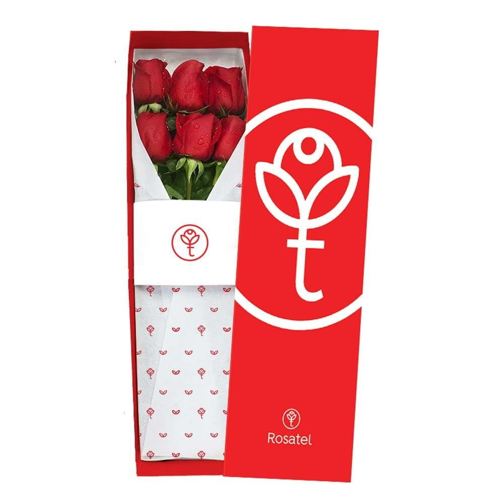 Caja R40 roja Rosatel con 6 rosas