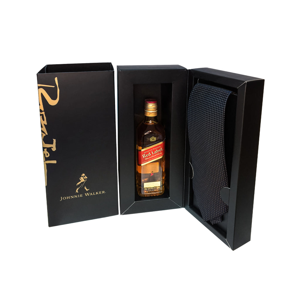 Caja Rosatel Negra con corbata y whisky red pequeño
