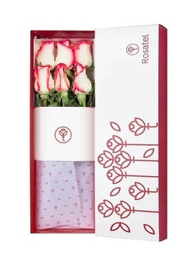 caja blanca con 9 rosas blush