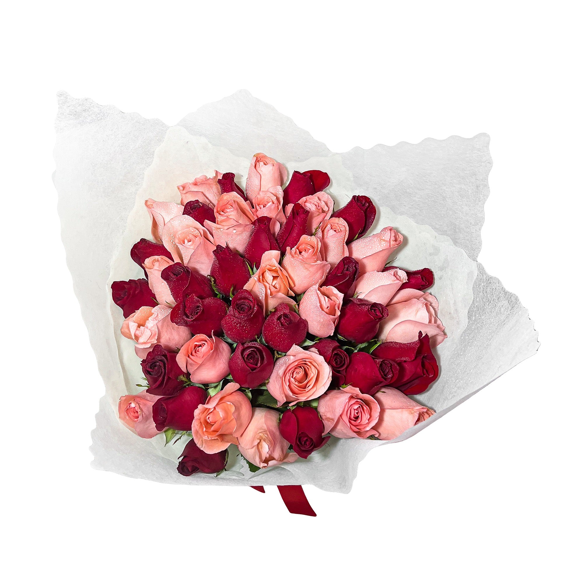 Ramo con 50 rosas blancas y rosadas