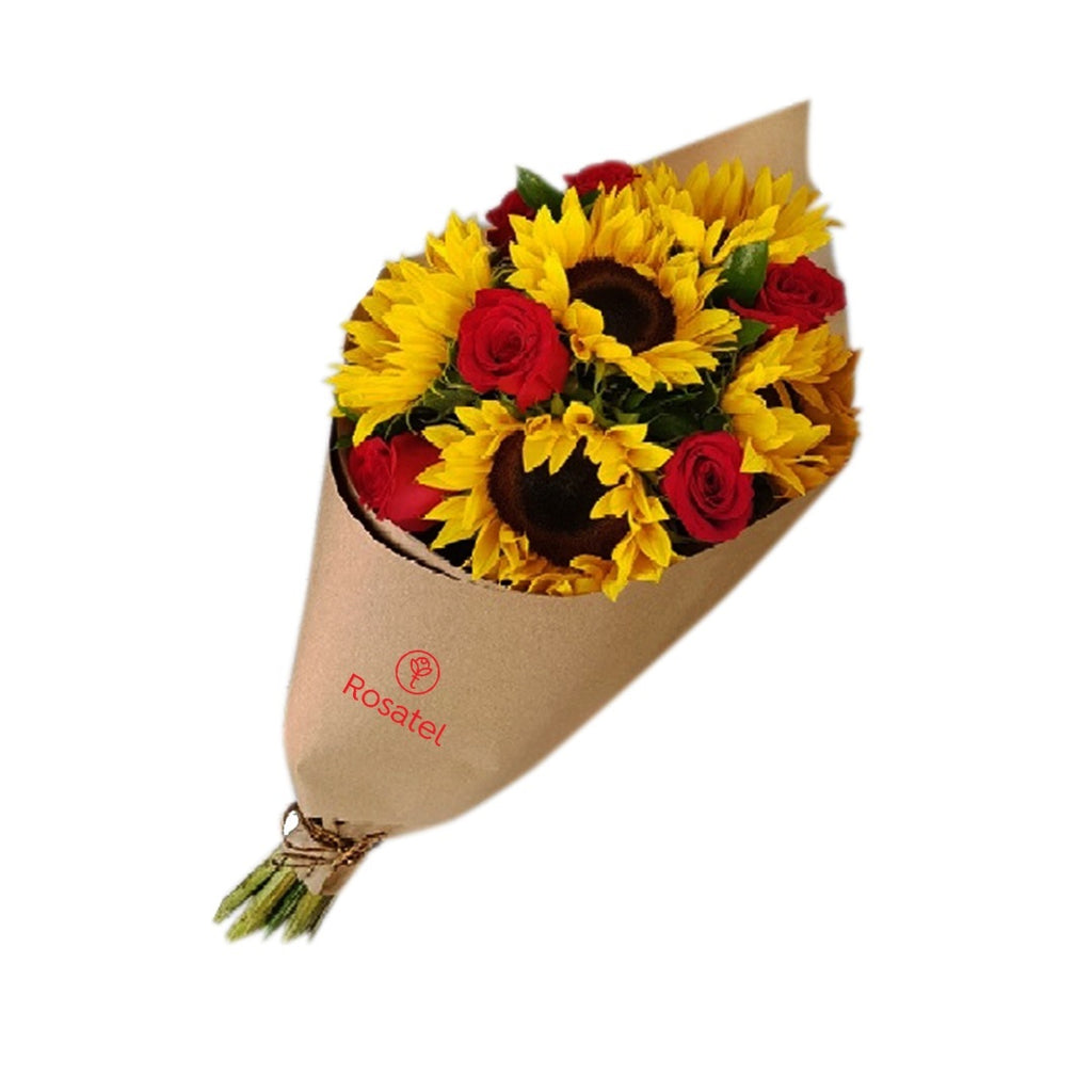 Ramo con 6 rosas y girasoles