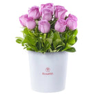 Sombrerera blanca grande 15 rosas lila
