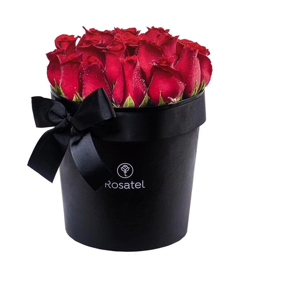 Sombrerera negra 20 rosas y cinta