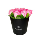 Sombrerera negra 9 rosas rosadas
